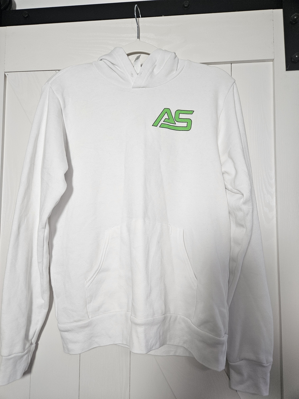 Bella Canvas White Hoodie with Neon Green AS Logo - Men